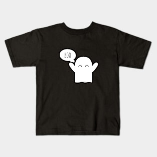 Cute Spooky Ghost saying BOO minimal design Kids T-Shirt